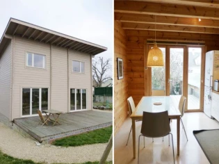 Une maison bois massif en forme de cube 