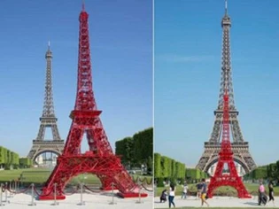 Une réplique de la Tour Eiffel en chaises de jardin