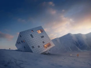 Un refuge futuriste planté dans la montagne