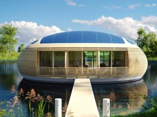 WaterNest 100 : une maison flottante construite en matériaux recyclés