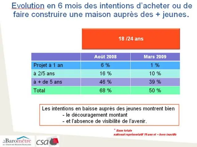 Projets d'achats des 18/24 ans - Tableau