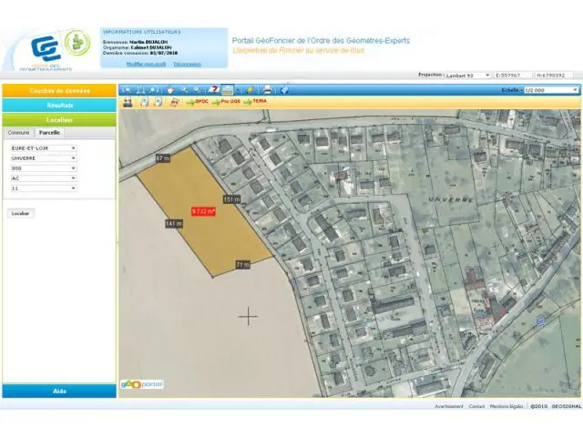 Géofoncier, capture d'écran, exemple