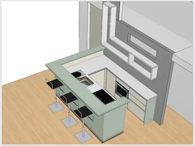 Cuisine effet glaçon - Vue 3D - Cuisine effet glaçon