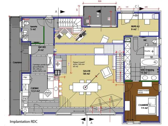 Plan Rez-de-chaussée - Reportage maison bois