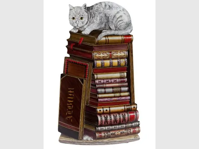 Le chat de Chesire et sa pile de livres - Alice au Pays des Merveilles