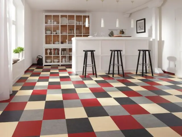 Dalles de linoleum façon carrelage multicolore - Sols souples