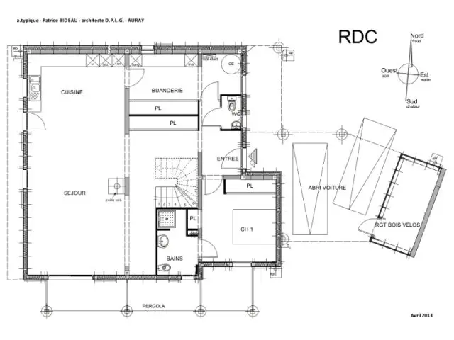 Plan du rez-de-chaussée de la maison - Maison organique bioclimatique