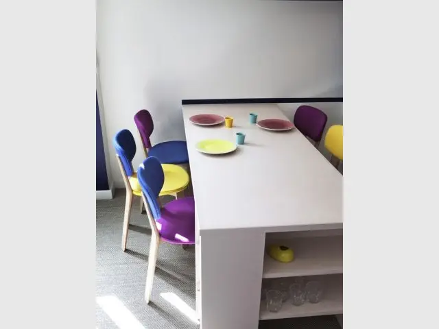 Après : la table de salle à manger - Avant/après Aude Borromée - bandes colorées