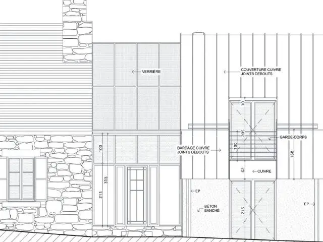 Plan de facade - Maison extension cuivre