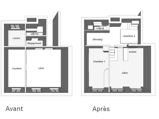 Des pièces qui gardent leur emplacement original tout en pénéficiant d'un réaménagement total - Rénovation appratement canut