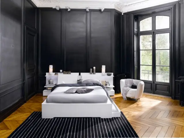 Peindre les murs en noir pour créer une ambiance contemporaine - Aménager une chambre dans un appartement de style