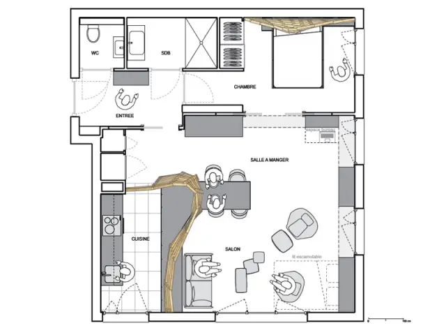 Optimiser, apporter de la chaleur et une identité aux lieux - Un appartement parcouru par une vague en bois