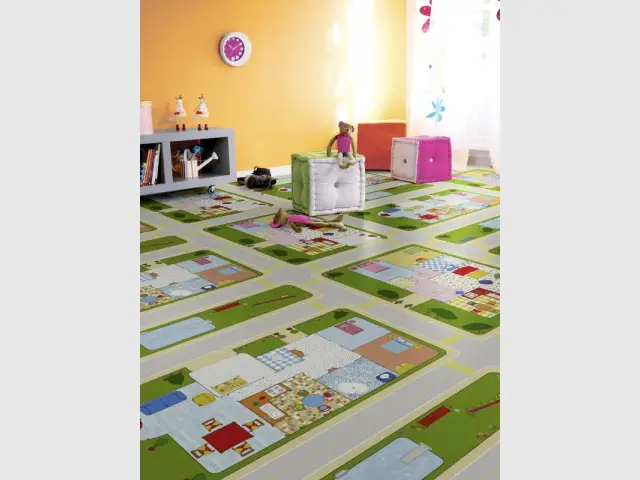 Un sol imitation tapis de jeux pour la chambre des enfants - Des sols souples en trompe l'oeil