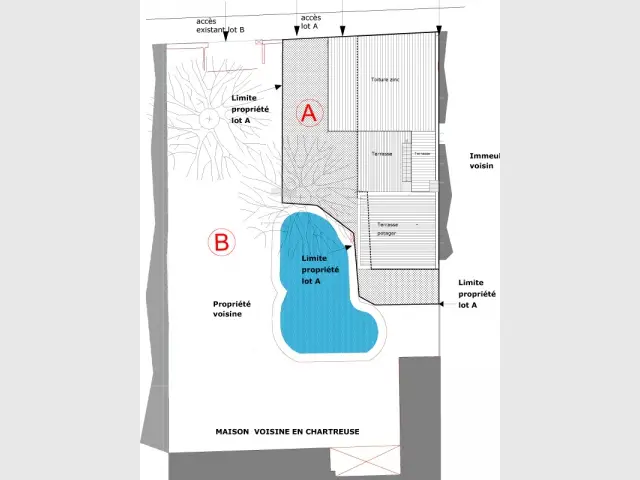 Un terrain issu d'une division parcellaire - Une maison dans un mouchoir de poche