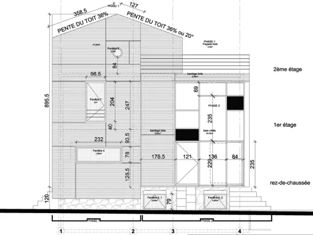 Plan de coupe du projet - Une maison transformée grâce à une seconde peau