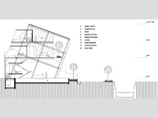 Maison Penchée à Jakarta : le plan de coupe - Maison penchée à Jarkarta en Indonésie