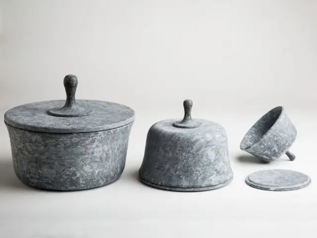 Soapstone pot set by Roberto Lucchinetto & Lorenzo Damiani