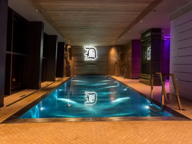 Piscine, jacuzzi et cave à vins   - Réalisation d'une maison d'hôtes de luxe éco-construite, la Datcha Val Thorens (Savoie)