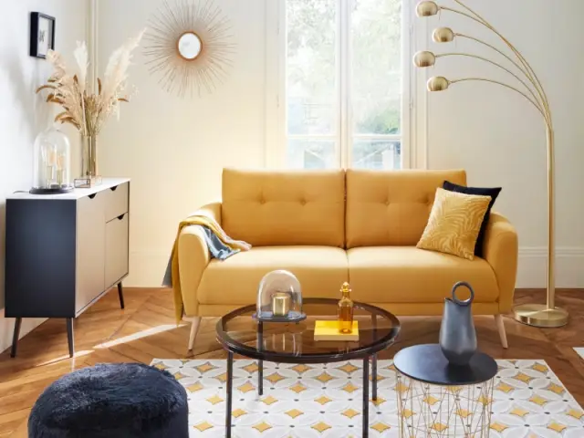 Canapé 3 places Zoé tissu jaune, 399 &euro;