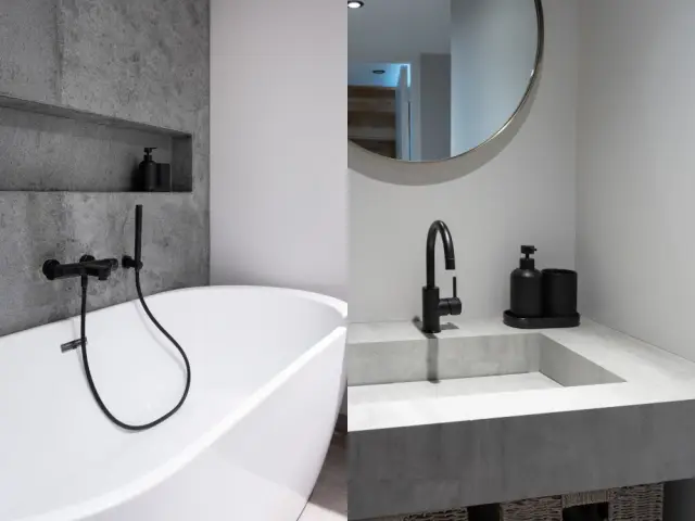 Une salle de bain contemporaine a été aménagée avec une baignoire îlot