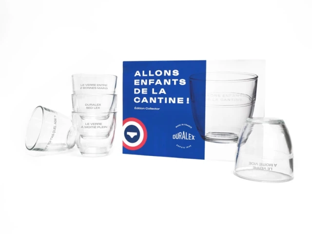 Le pack collector de six verres Gigogne - décorés ou simples - Duralex et Le Slip Français est au prix de 35 euros